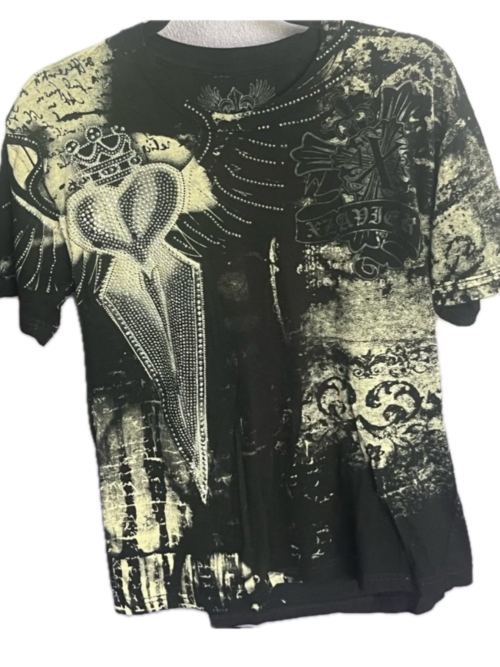 XZAVIER Rhinestone Crystal Mens T shirt short sleeve tee royal Crown vintage y2k